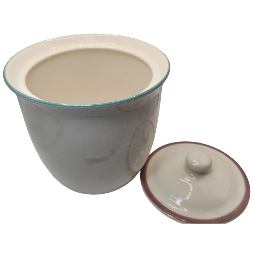 Pfaltzgraff Juniper‎ Large Canister with Lid Cream Green and Pink Food Storage